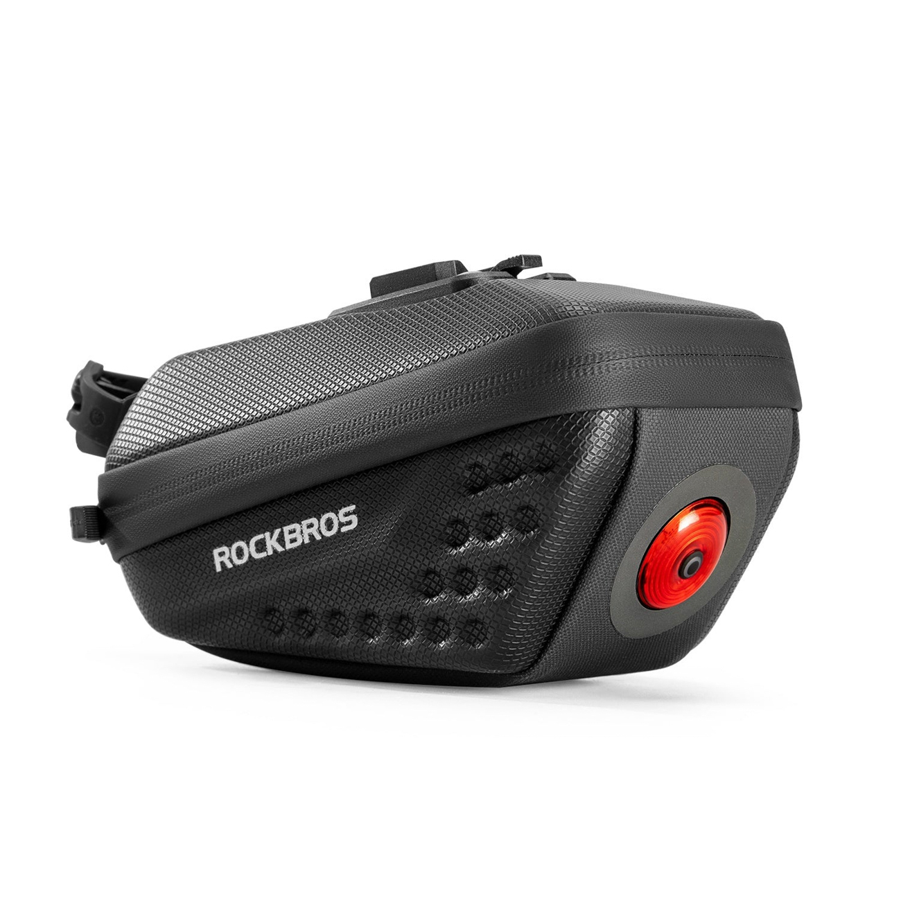Rockbros C59 kovakuorinen satulalaukku 250mAh valolla – väri: musta