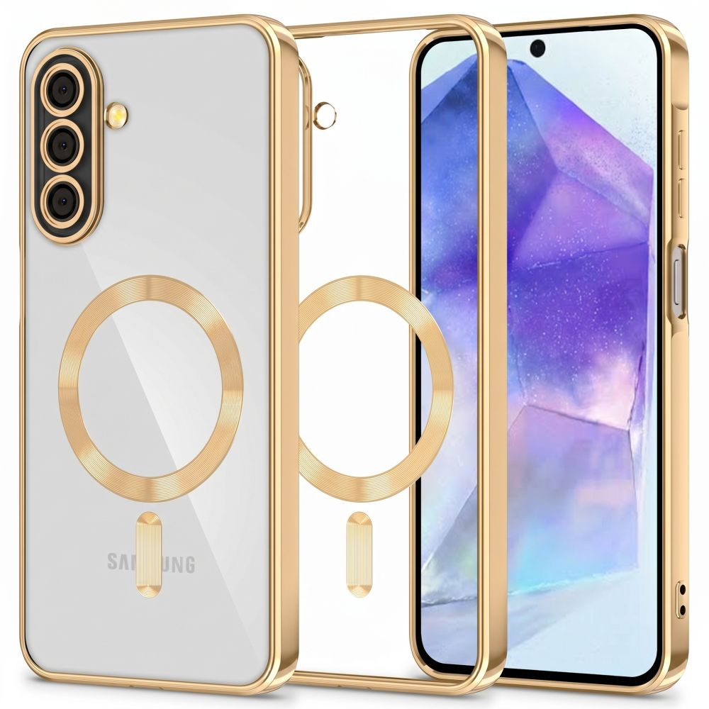Tech-Protect MagFlex MagSafe -suojakuori Samsung Galaxy A27 5G -mallille, läpinäkyvä kullanvärinen