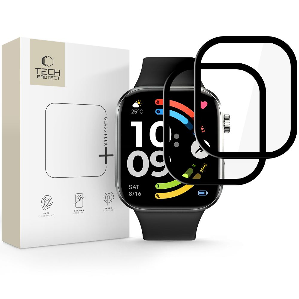 Tech-Protect Glass Flex+ -hybridilasi, 2 kpl:n pakkaus, Xiaomi Redmi Watch 6 -mallille, musta