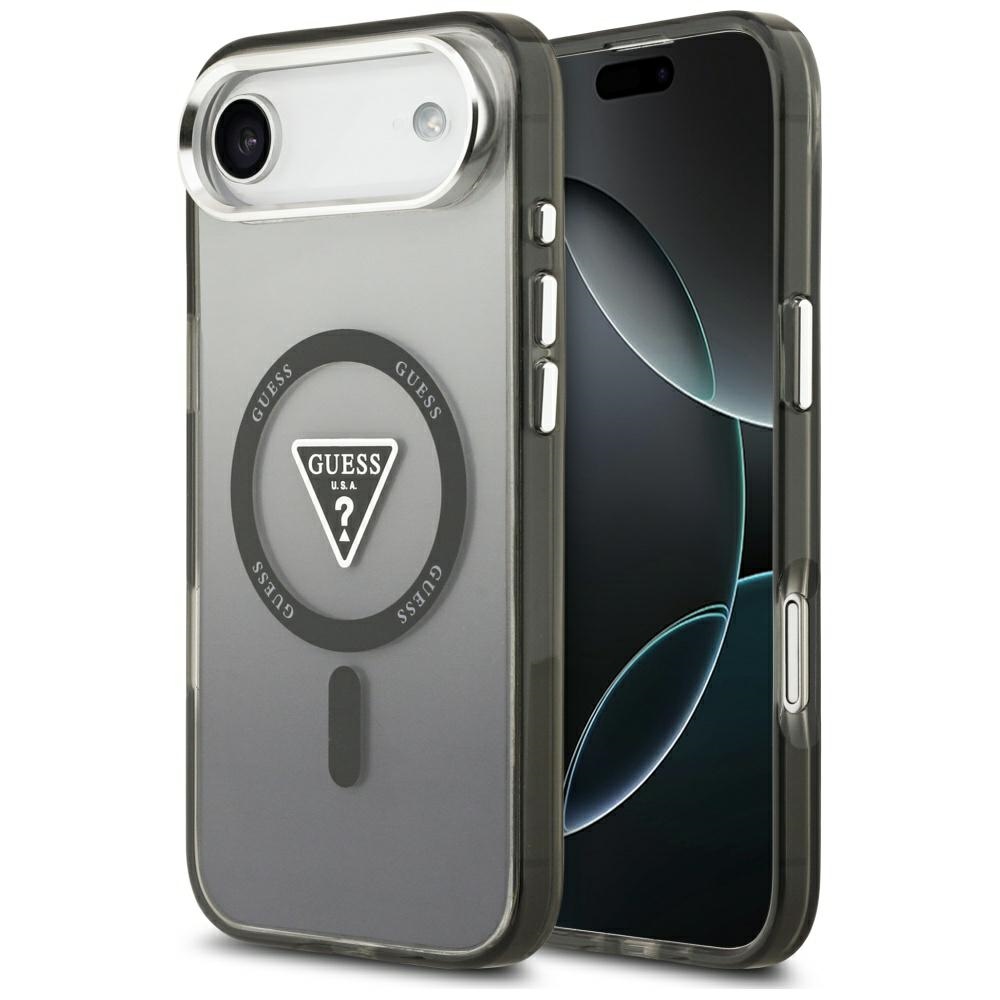 Guess Suojakuori Magsafe IML Gradient Triangle Logo -painatuksella ja hopeisilla metallisilla kameranäppäimillä iPhone 17 Air:lle musta