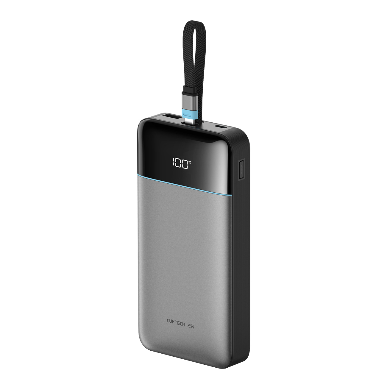 Cuktech LPB252N 120W 25000mAh varavirtalähde sisäänrakennetulla USB-C-kaapelilla – väri: harmaa