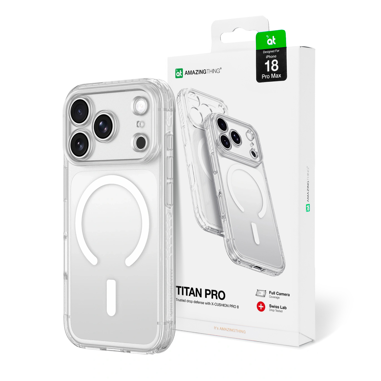 AmazingThing Titan Pro Lens suojakuori mallille iPhone 18 Pro Max, kameransuojuksella ja hihnakiinnikkeellä, MagSafe-yhteensopiva – väri: läpinäkyvä