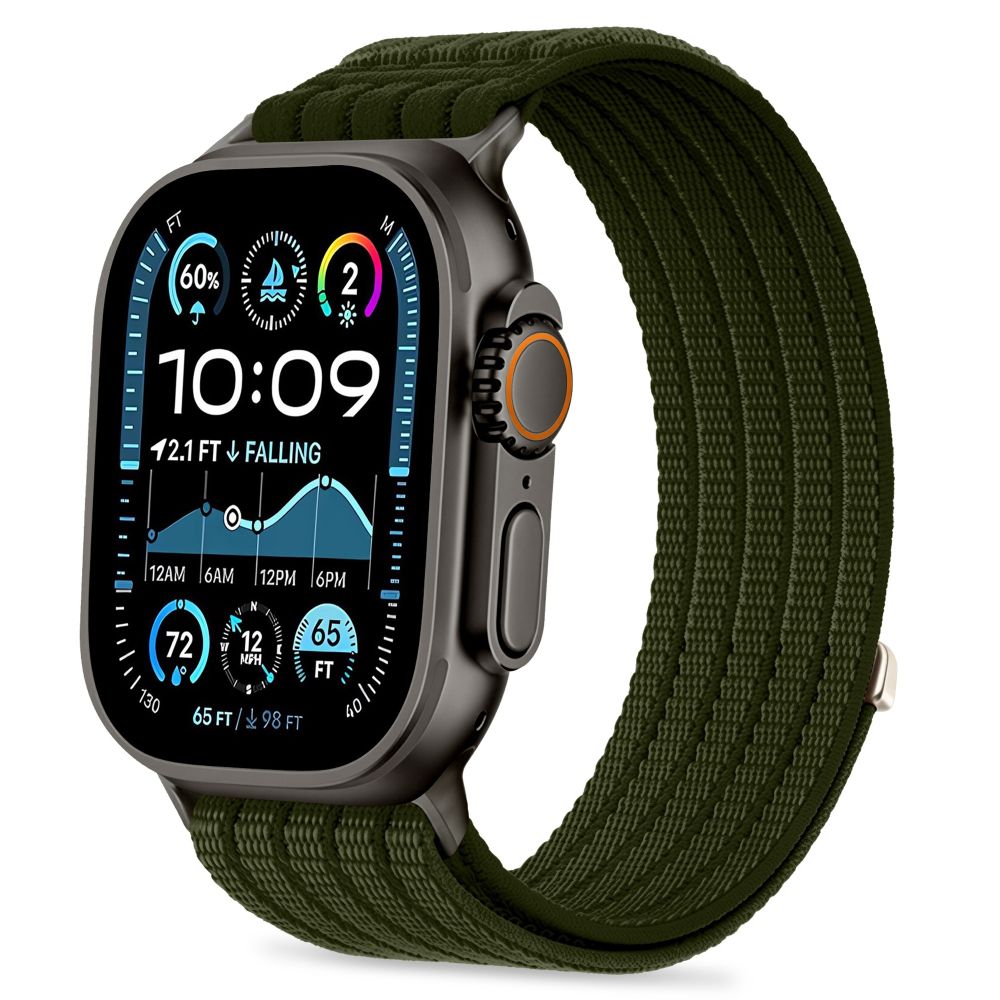 Tech-Protect Nylon Sport nailoninen urheiluranneke Apple Watch 44 / 45 / 46 / 49 mm -malleille, tummanvihreä