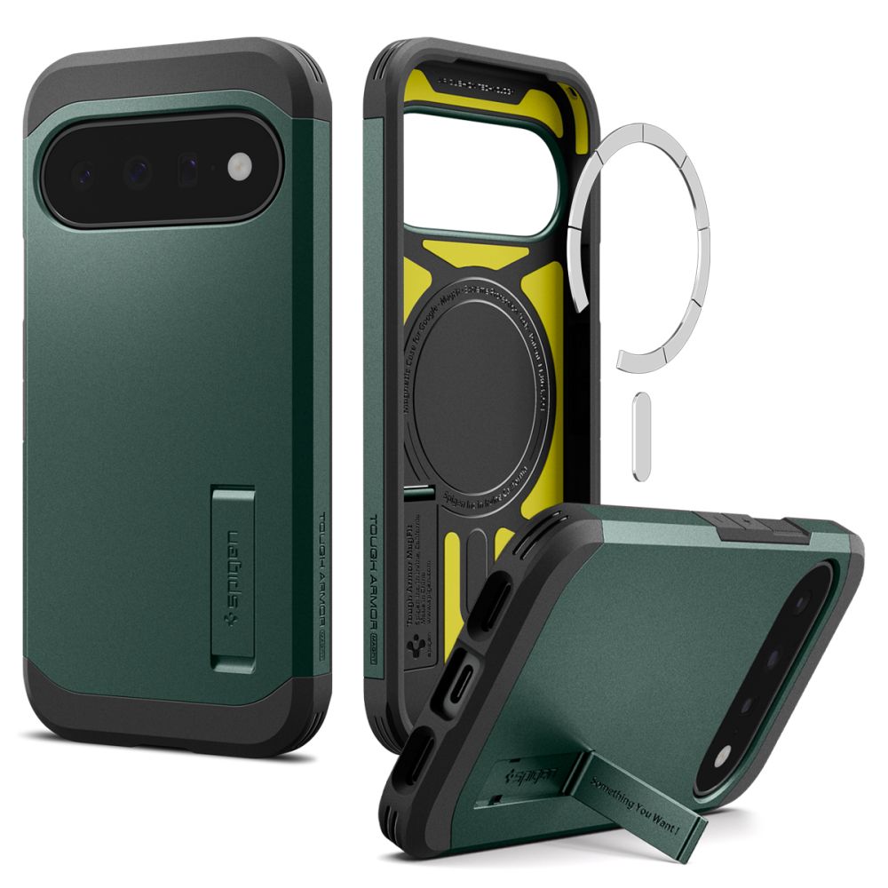 Spigen Tough Armor Mag MagSafe -suojakuori Google Pixel 11 -mallille, tummanvihreä