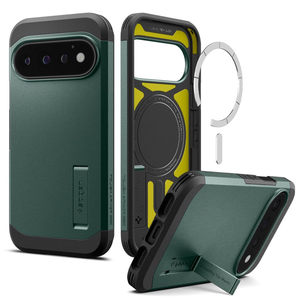 Spigen Tough Armor Mag MagSafe -suojakuori Google Pixel 11 Pro -mallille, tummanvihreä