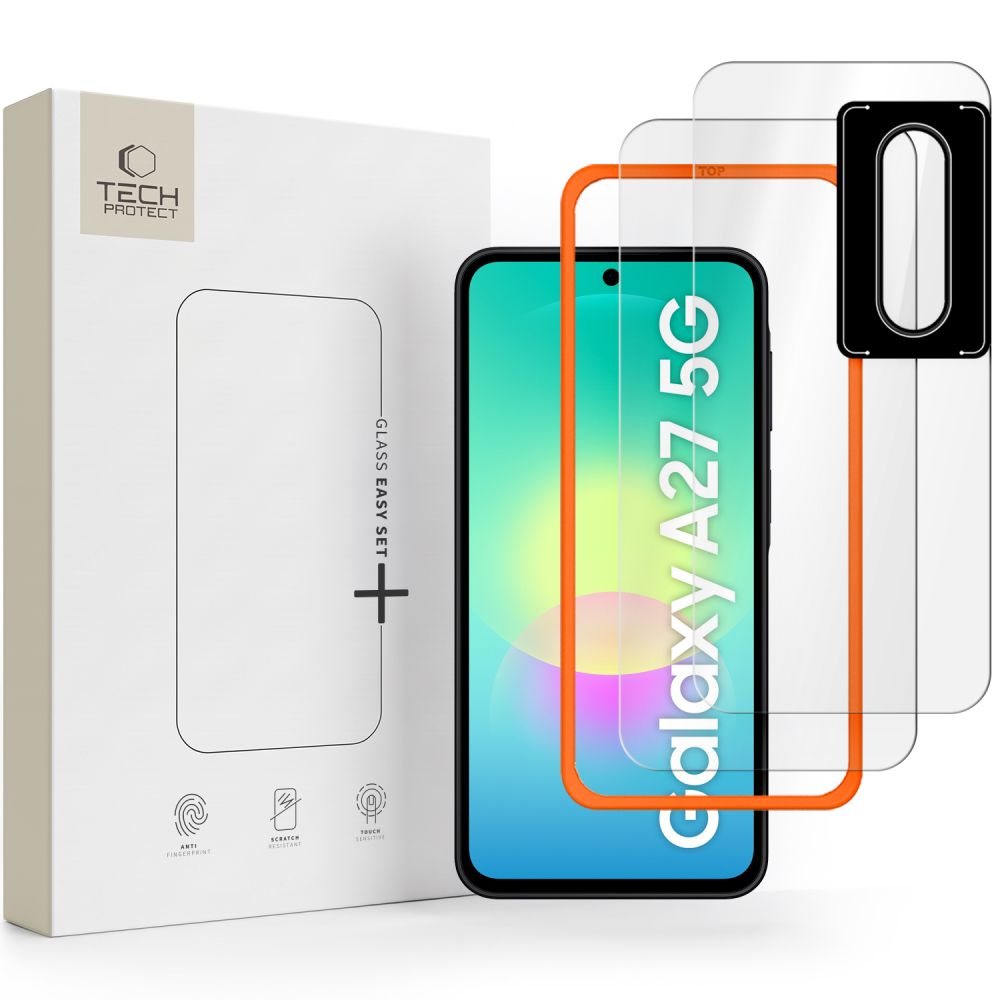 Tech-Protect Easy Set+ 2-osainen karkaistujen suojalasien sarja näytölle ja kameran linsseille mallille Samsung Galaxy A27 5G