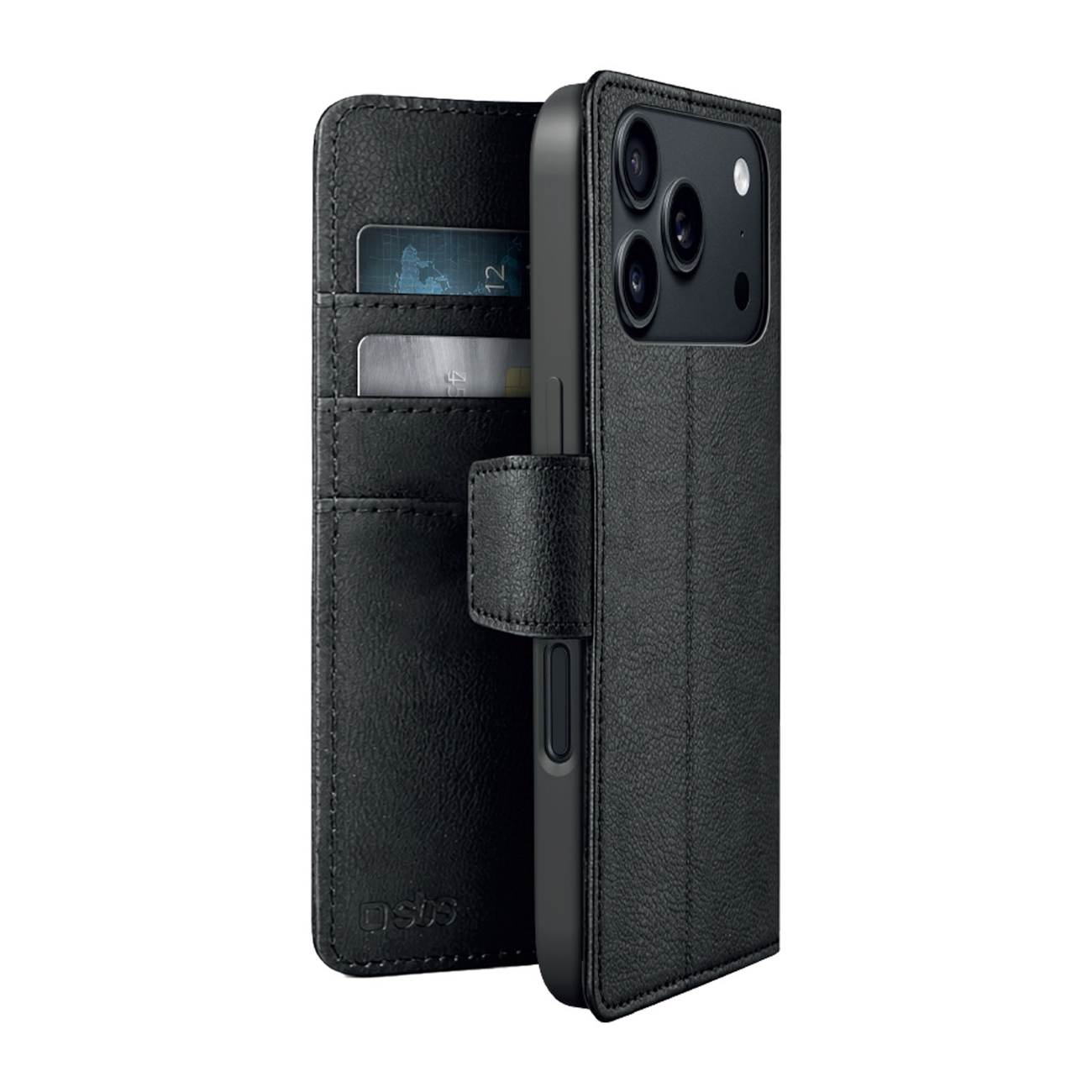 SBS Wallet Classic Mag suojakuori mallille iPhone 18 Pro, lompakolla ja jalustalla, MagSafe-yhteensopiva – musta
