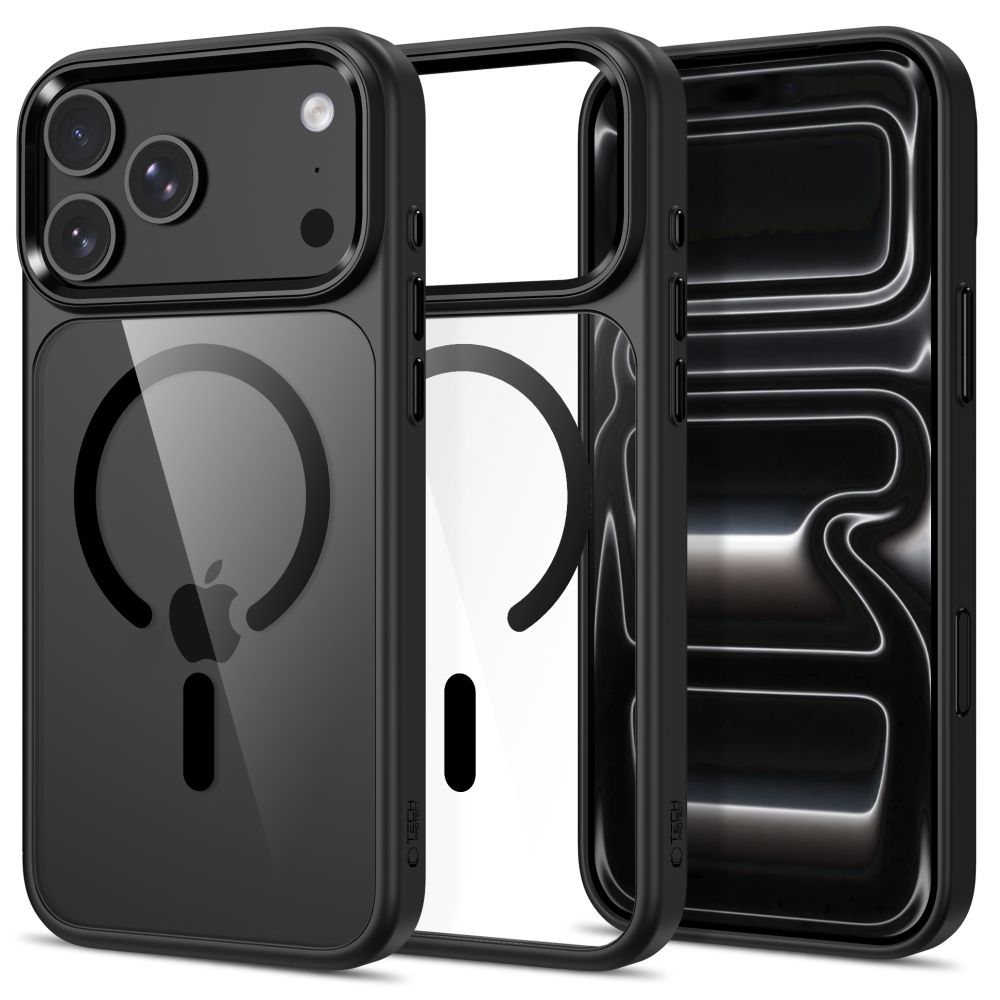 Tech-Protect Magmat MagSafe CC suojakuori mallille iPhone 17 Pro / 18 Pro – läpinäkyvä musta