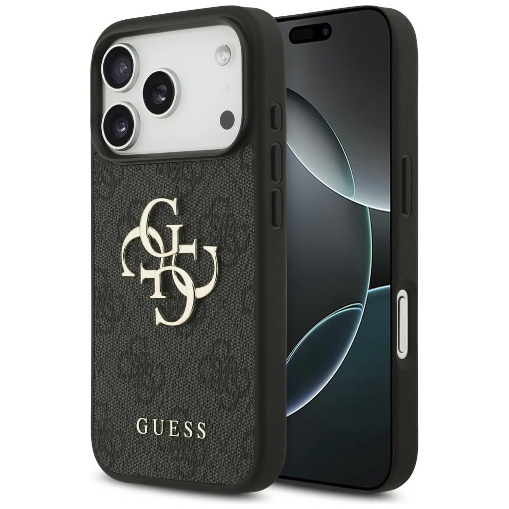 Guess PU 4G Metal Logo -kuori Apple iPhone 18 Pro -puhelimelle, harmaa