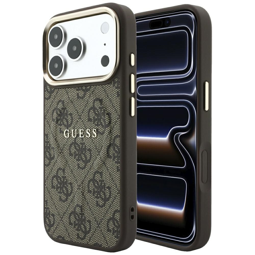 Guess Embossed 4G Classic MagSafe-suojakuori iPhone 17 Pro Max / 18 Pro Max -malleille, ruskea