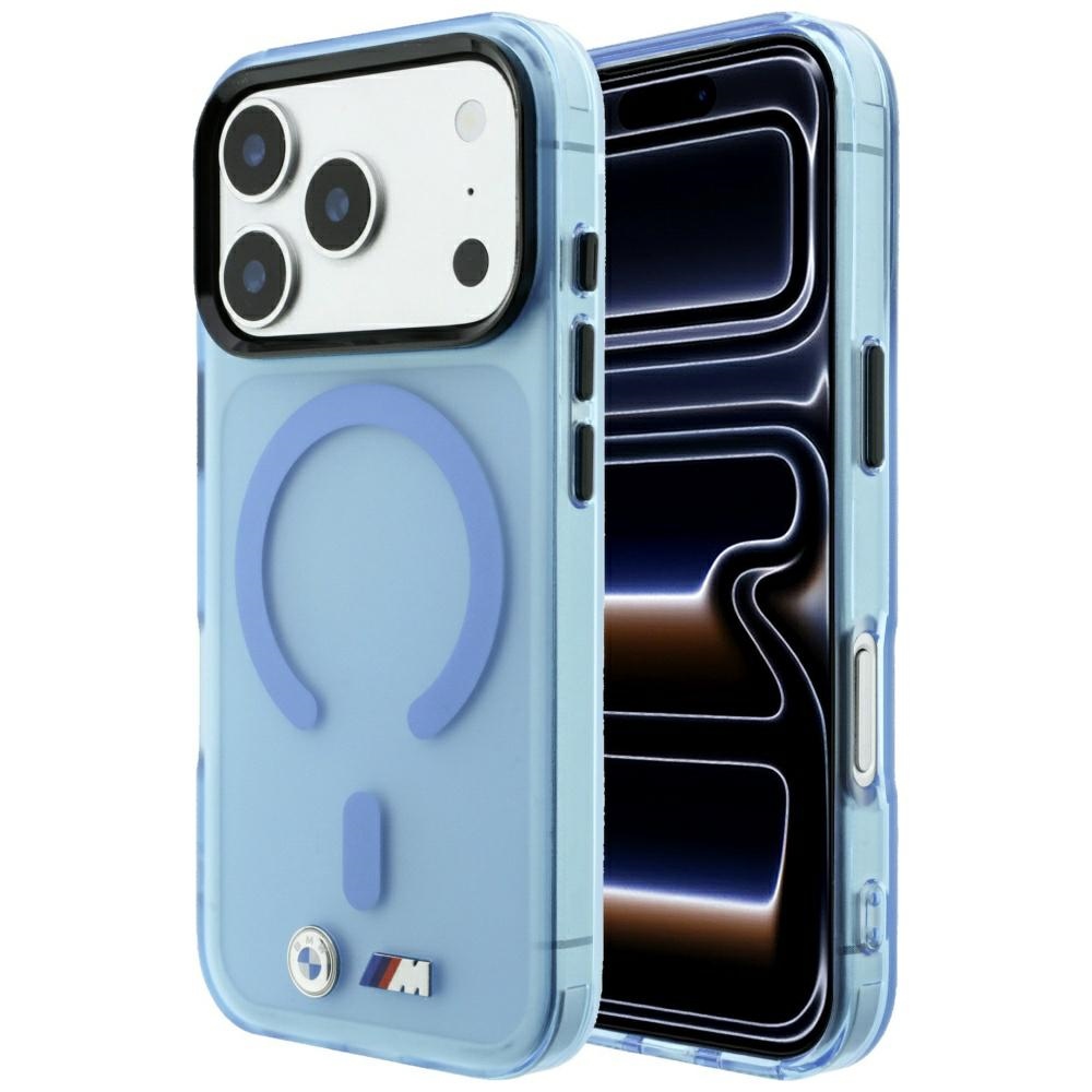 BMW M IML Frosted Metal Logo & Trims MagSafe suojakuori mallille iPhone 17 Pro Max / 18 Pro Max – sininen