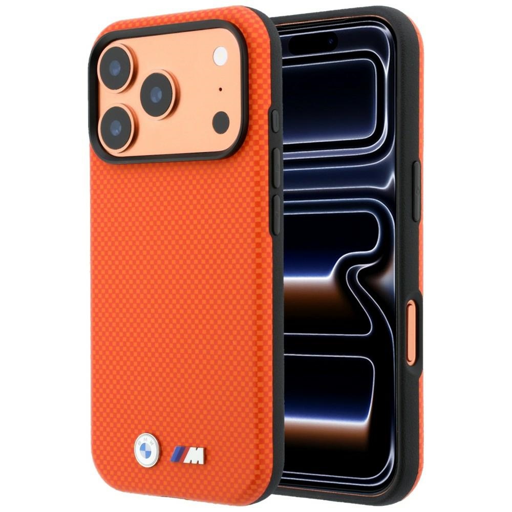 BMW M Quadrille Kevlar Metal Logo MagSafe suojakuori mallille iPhone 17 Pro / 18 Pro – oranssi