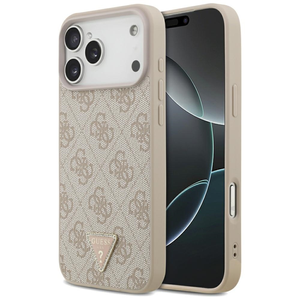 Guess Leather 4G Triangle Strass MagSafe suojakuori mallille iPhone 17 Pro Max / 18 Pro Max – vaaleanpunainen