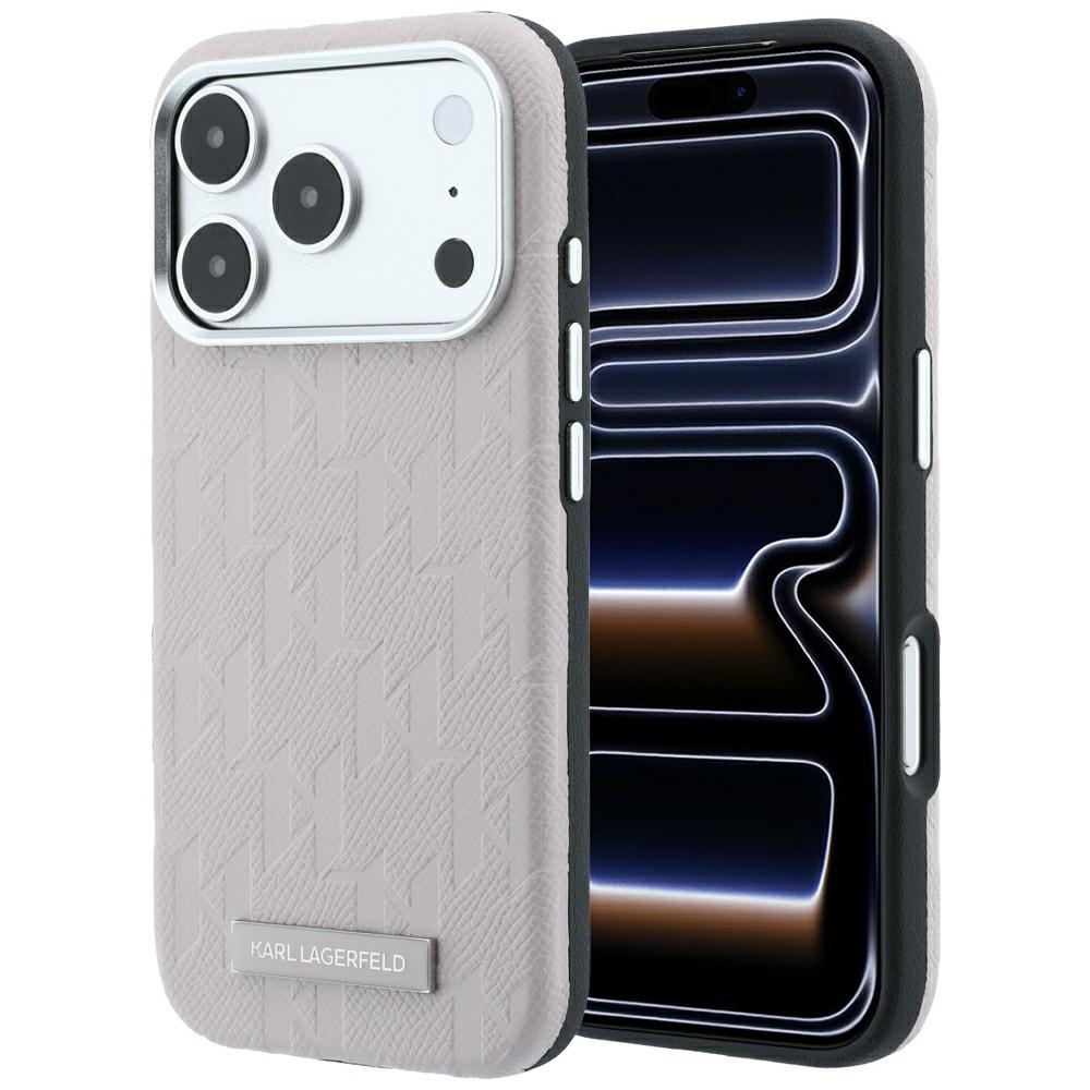 Karl Lagerfeld Grained Mono Resin Logo MagSafe suojakuori mallille iPhone 17 Pro Max / 18 Pro Max – väri: vaaleanpunainen