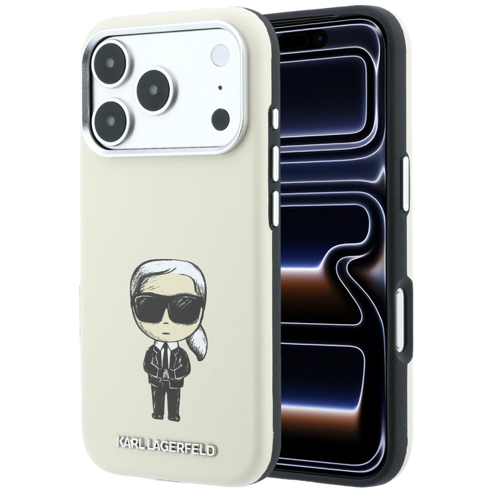 Karl Lagerfeld Smooth Ikonik Sketch MagSafe suojakuori mallille iPhone 18 Pro / 17 Pro – beige
