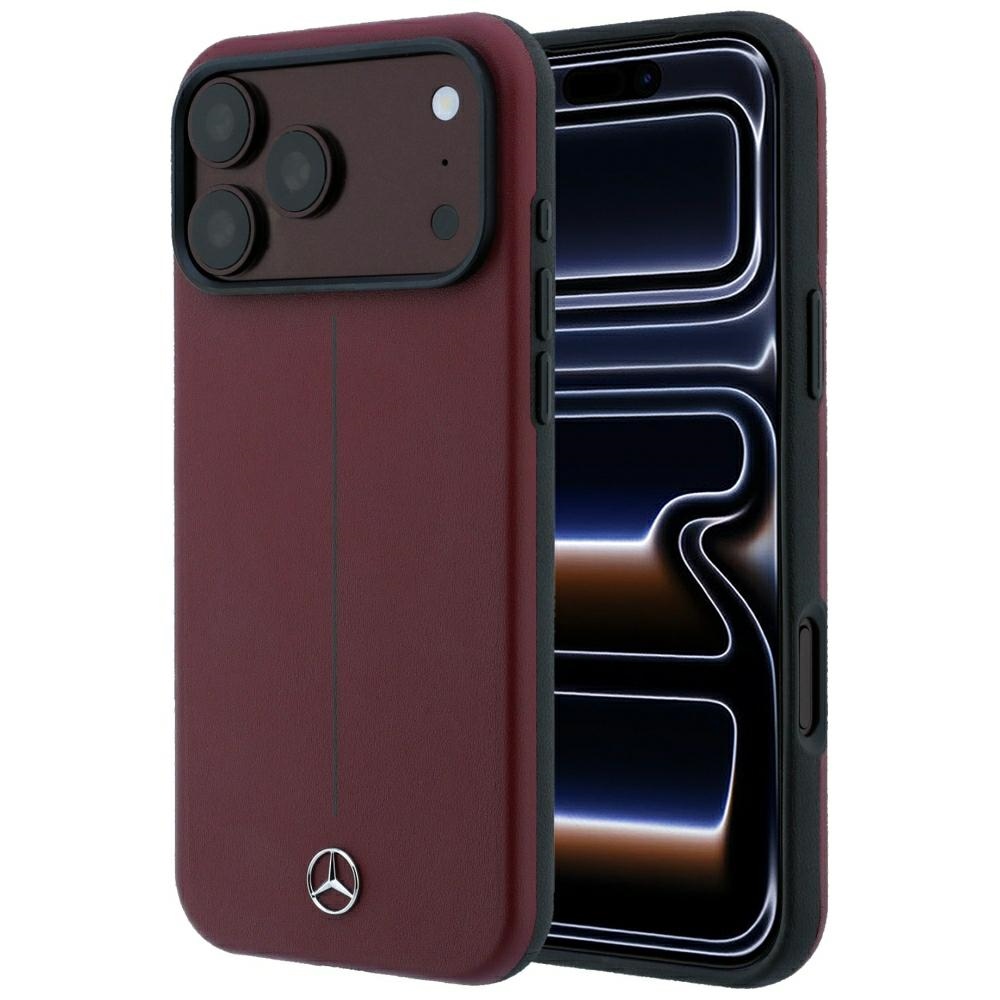 Mercedes Semi Wrap Iconic Line MagSafe nahkainen suojakuori malleille iPhone 18 Pro Max / 17 Pro Max, viininpunainen