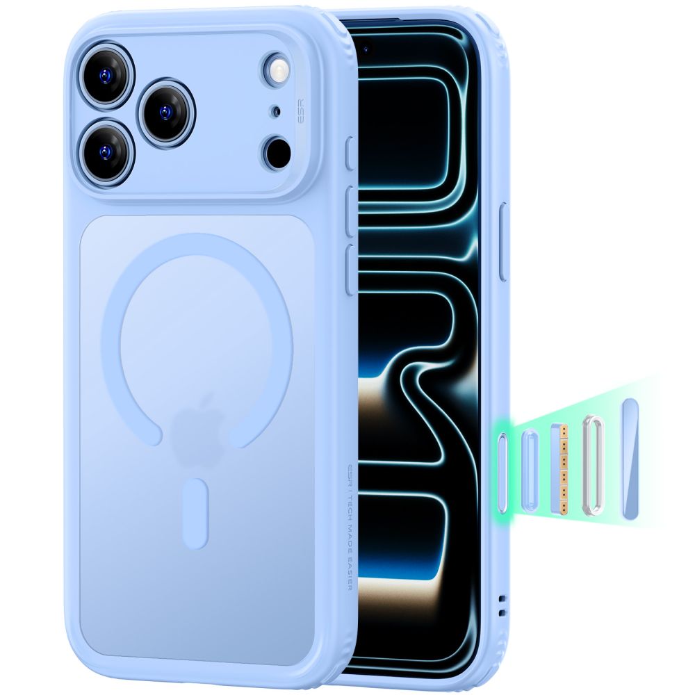 ESR Classic Hybrid MagSafe suojakuori malleille iPhone 18 Pro / 17 Pro, vaaleansininen