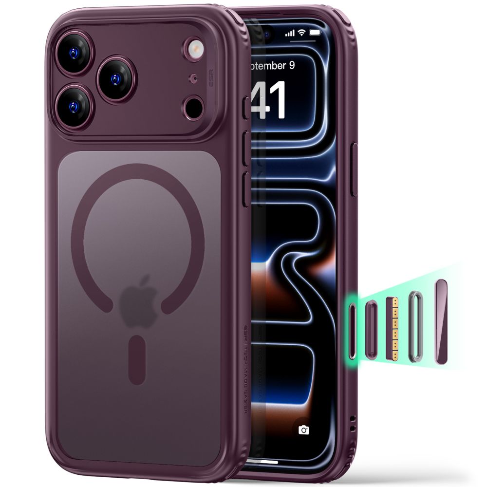 ESR Classic Hybrid MagSafe suojakuori malleille iPhone 18 Pro Max / 17 Pro Max, tumma kirsikanvärinen