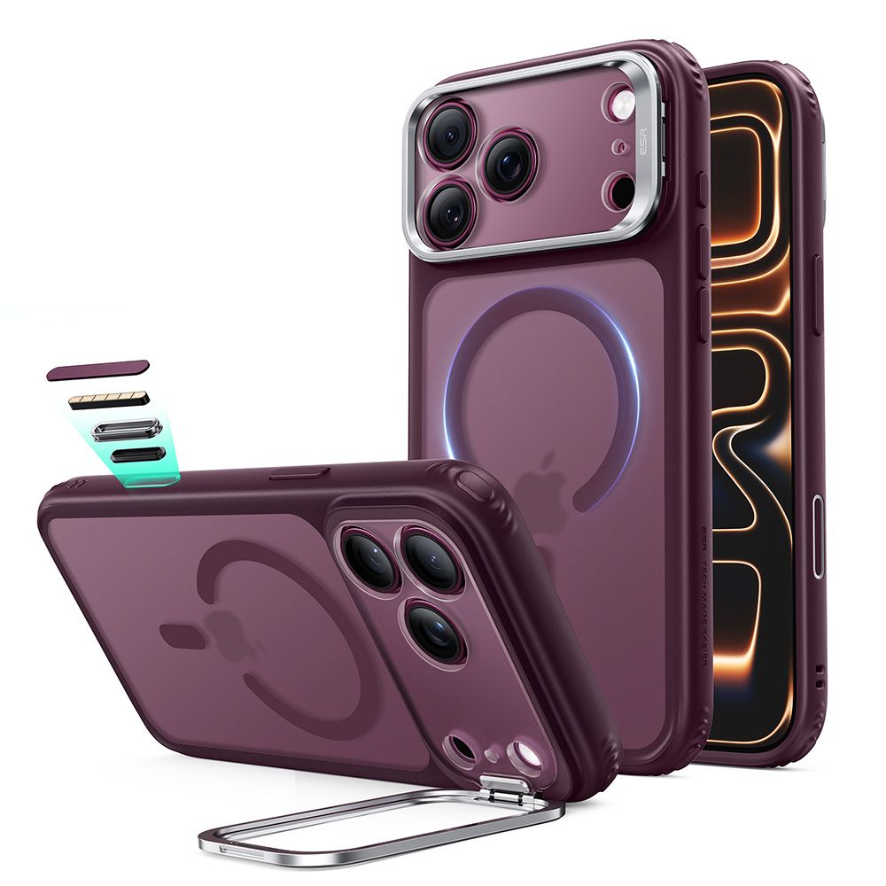 ESR Classic Hybrid Kickstand MagSafe suojakuori malleille iPhone 18 Pro / 17 Pro, matta tumma kirsikanvärinen