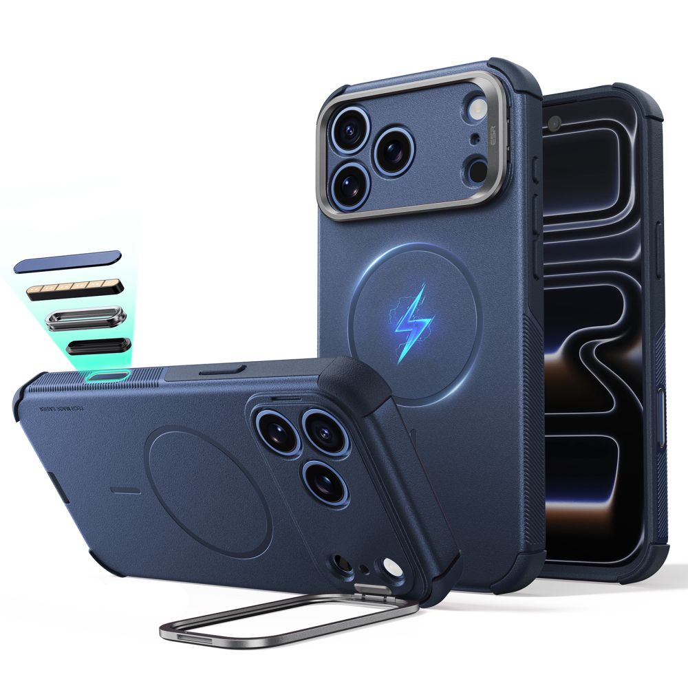 ESR Cyber Tough Kickstand MagSafe suojakuori malleille iPhone 18 Pro / 17 Pro, tummansininen