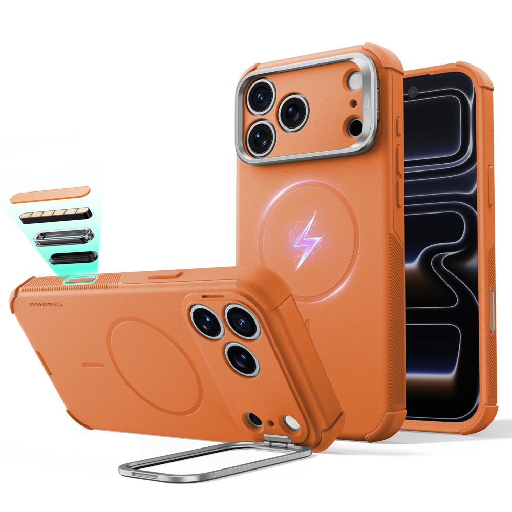 ESR Cyber Tough Kickstand MagSafe suojakuori malleille iPhone 18 Pro / 17 Pro, oranssi