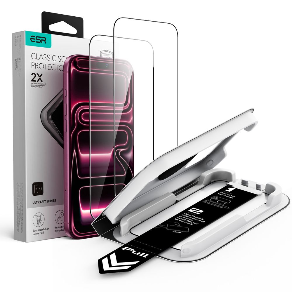 ESR UltraFit Classic 2 kpl karkaistuja laseja malleille iPhone 18 Pro / 17 Pro, musta