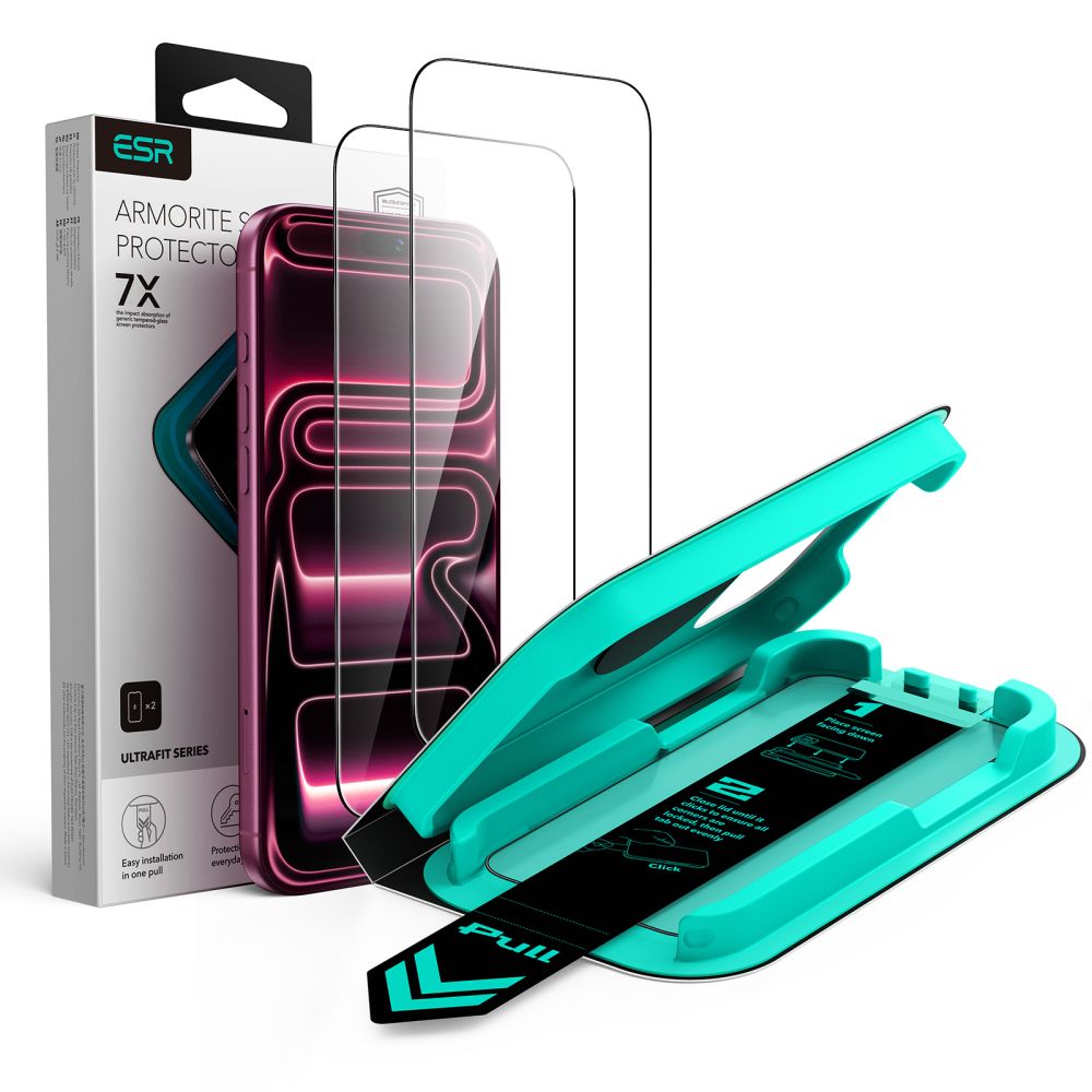 ESR UltraFit Armorite 2 kpl karkaistuja laseja malleille iPhone 18 Pro / 17 Pro, musta