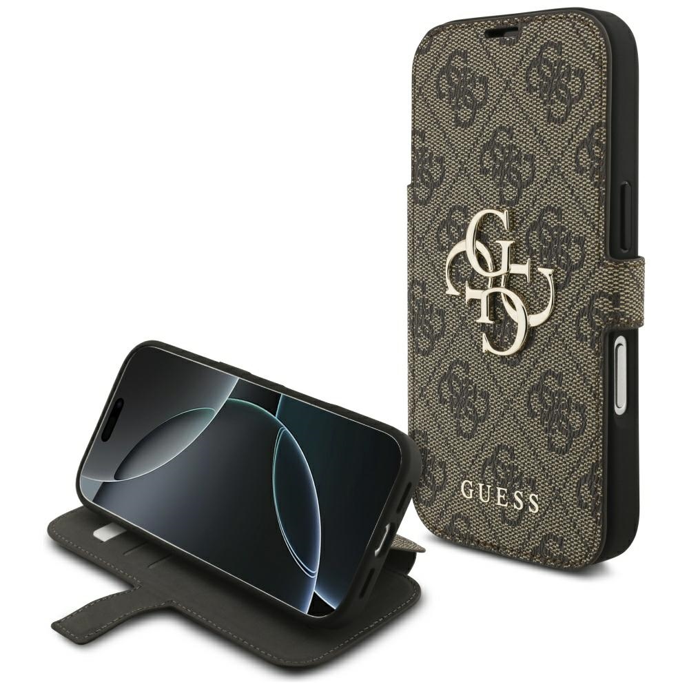 Guess Book 4G Metal Logo -lompakkokotelo iPhone 18 Pro / 17 Pro -malleille, ruskea