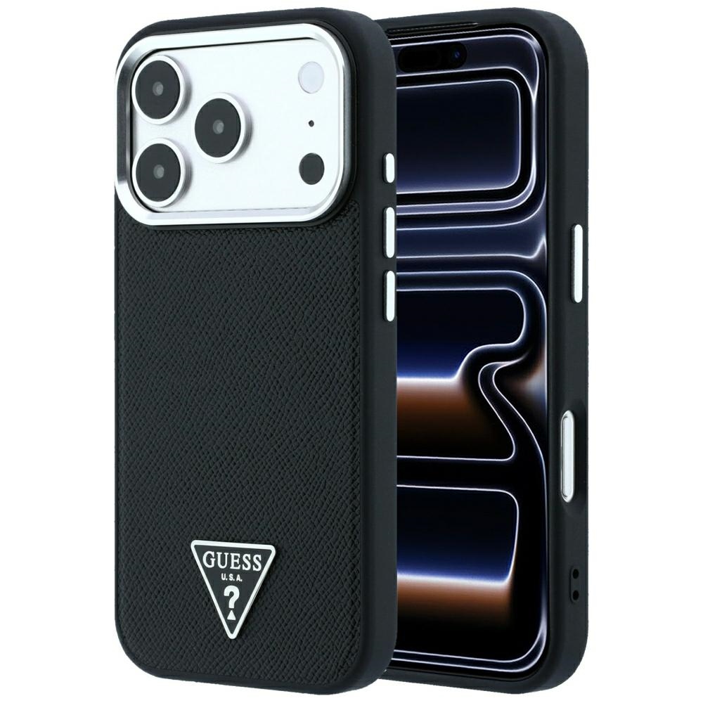Guess Grained Triangle Logo MagSafe-suojakuori iPhone 17 Pro Max / 18 Pro Max -malleille, musta