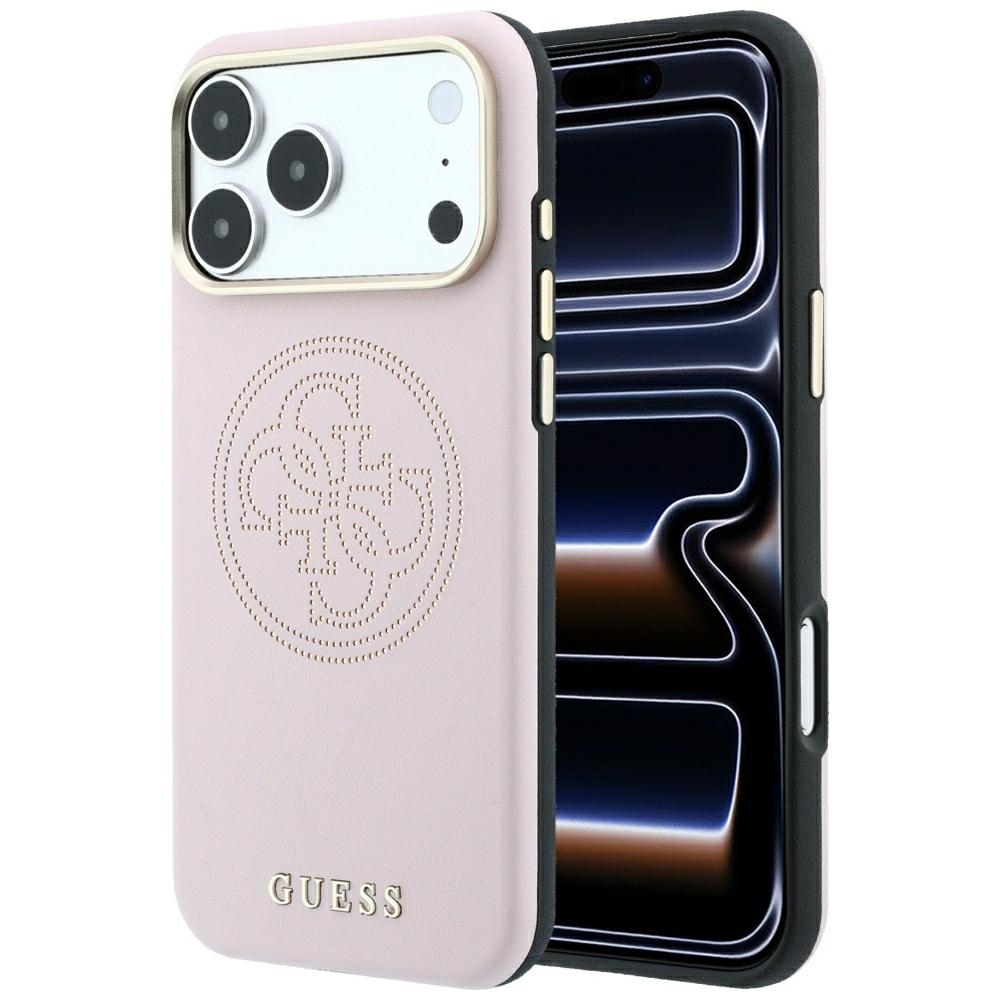 Guess Perforated 4G Gold Logo MagSafe suojakuori mallille iPhone 17 Pro / 18 Pro – väri: vaaleanpunainen