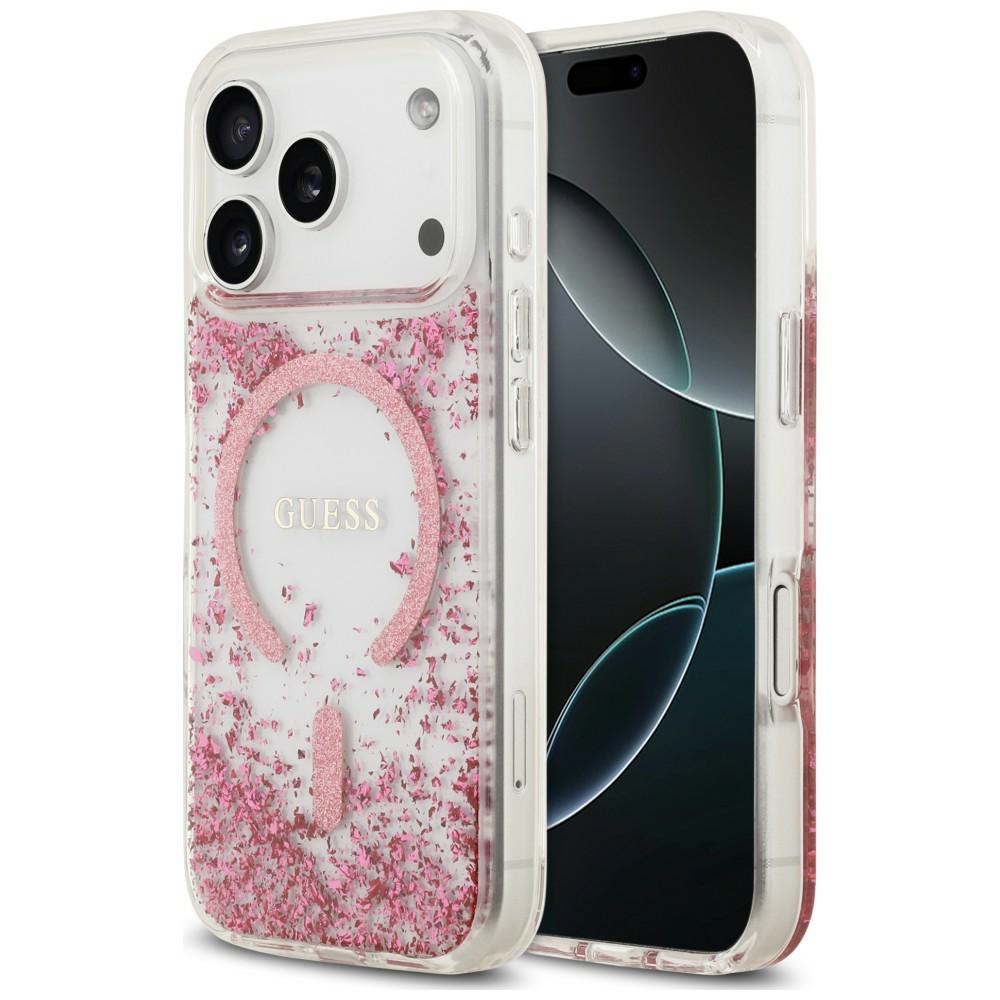 Guess Resin Bottom Glitter MagSafe suojakuori malleille iPhone 18 Pro Max / 17 Pro Max, vaaleanpunainen
