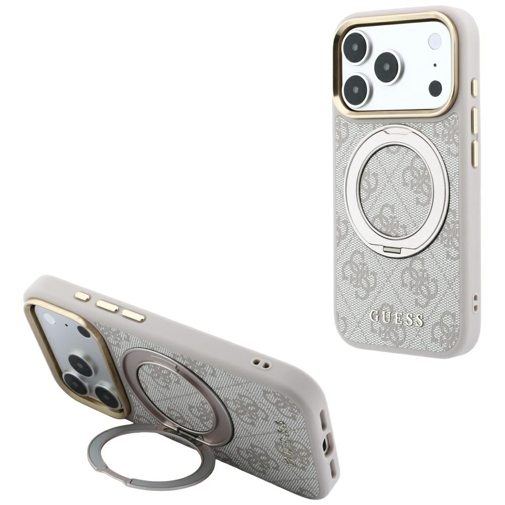 Guess Ring Stand 360 4G Classic Logo MagSafe suojakuori malleille iPhone 17 Pro Max / 18 Pro Max, vaaleanpunainen