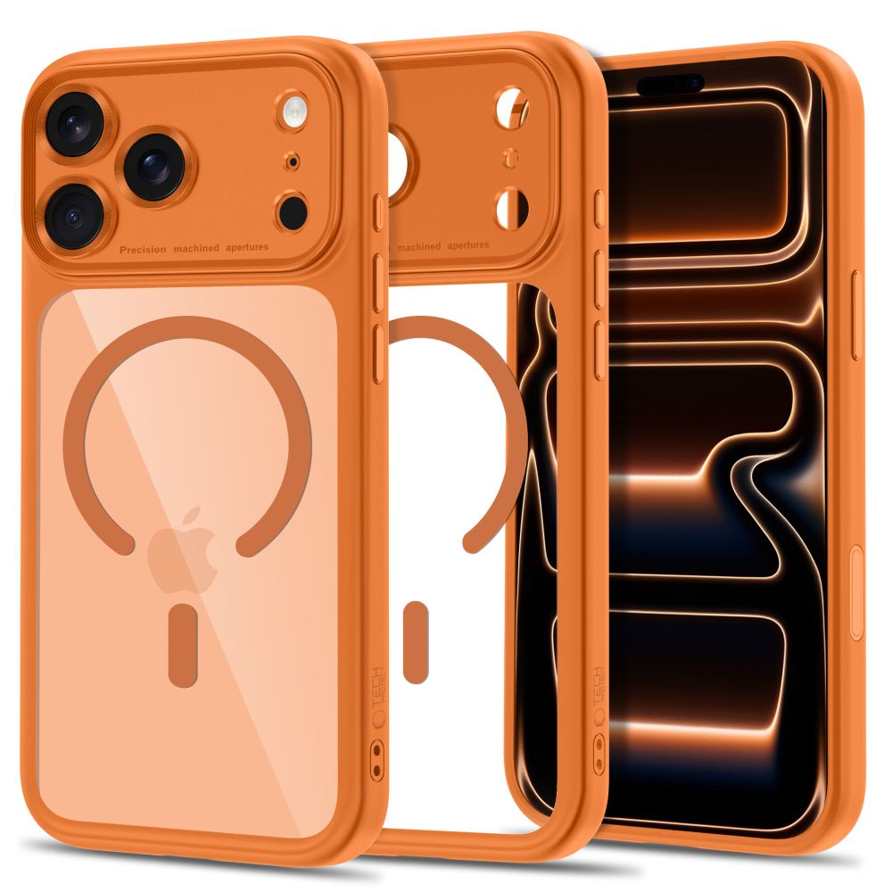 Tech-Protect MagPeak MagSafe CC suojakuori malleille iPhone 18 Pro / 17 Pro, läpinäkyvä oranssi