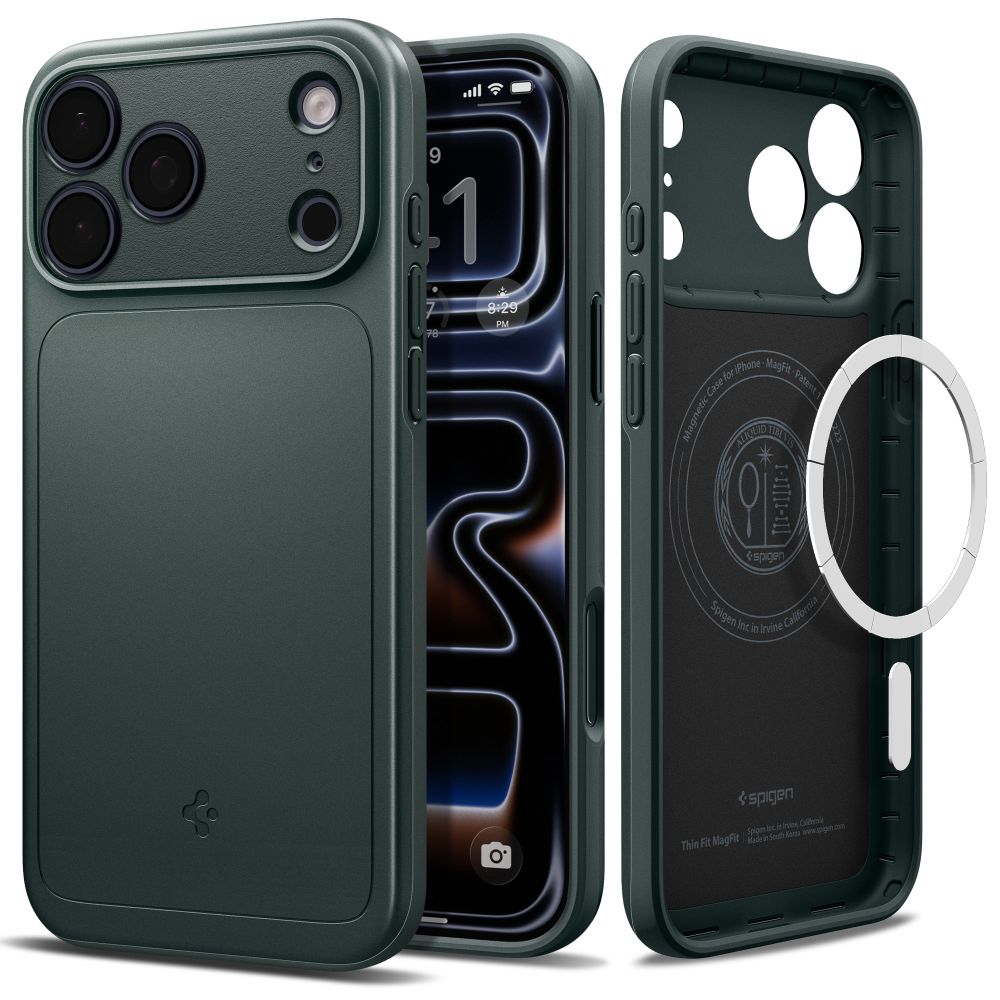 Spigen Thin Fit MagSafe -suojakuori iPhone 18 Pro / 17 Pro -malleille, vihreä