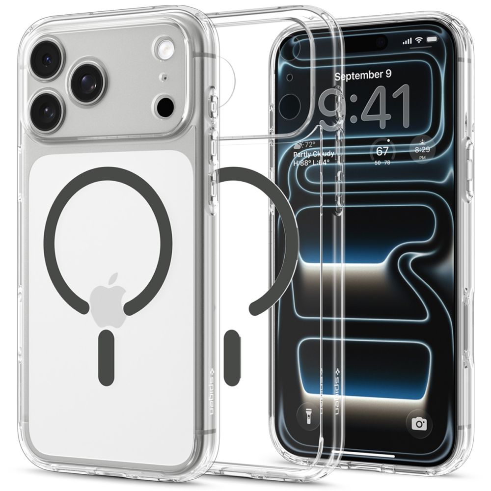 Spigen Ultra Hybrid MagSafe -suojakuori iPhone 18 Pro / 17 Pro -malleille, läpinäkyvä grafiitinharmaa