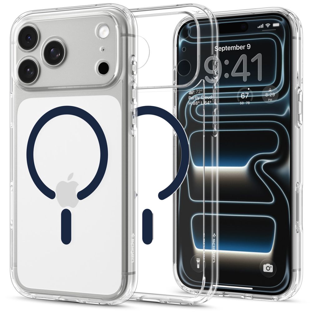 Spigen Ultra Hybrid MagSafe -suojakuori iPhone 18 Pro Max / 17 Pro Max -malleille, läpinäkyvä tummansininen