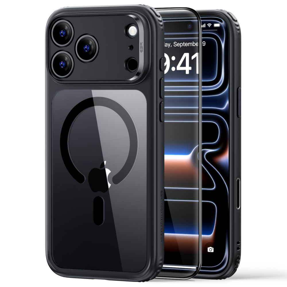 ESR Classic Hybrid MagSafe suojakuori mallille iPhone 18 Pro / 17 Pro – läpinäkyvä musta
