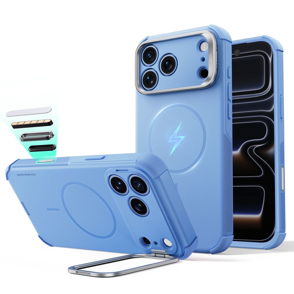 ESR Cyber Tough Kickstand MagSafe suojakuori malleille iPhone 18 Pro Max / 17 Pro Max, vaaleansininen