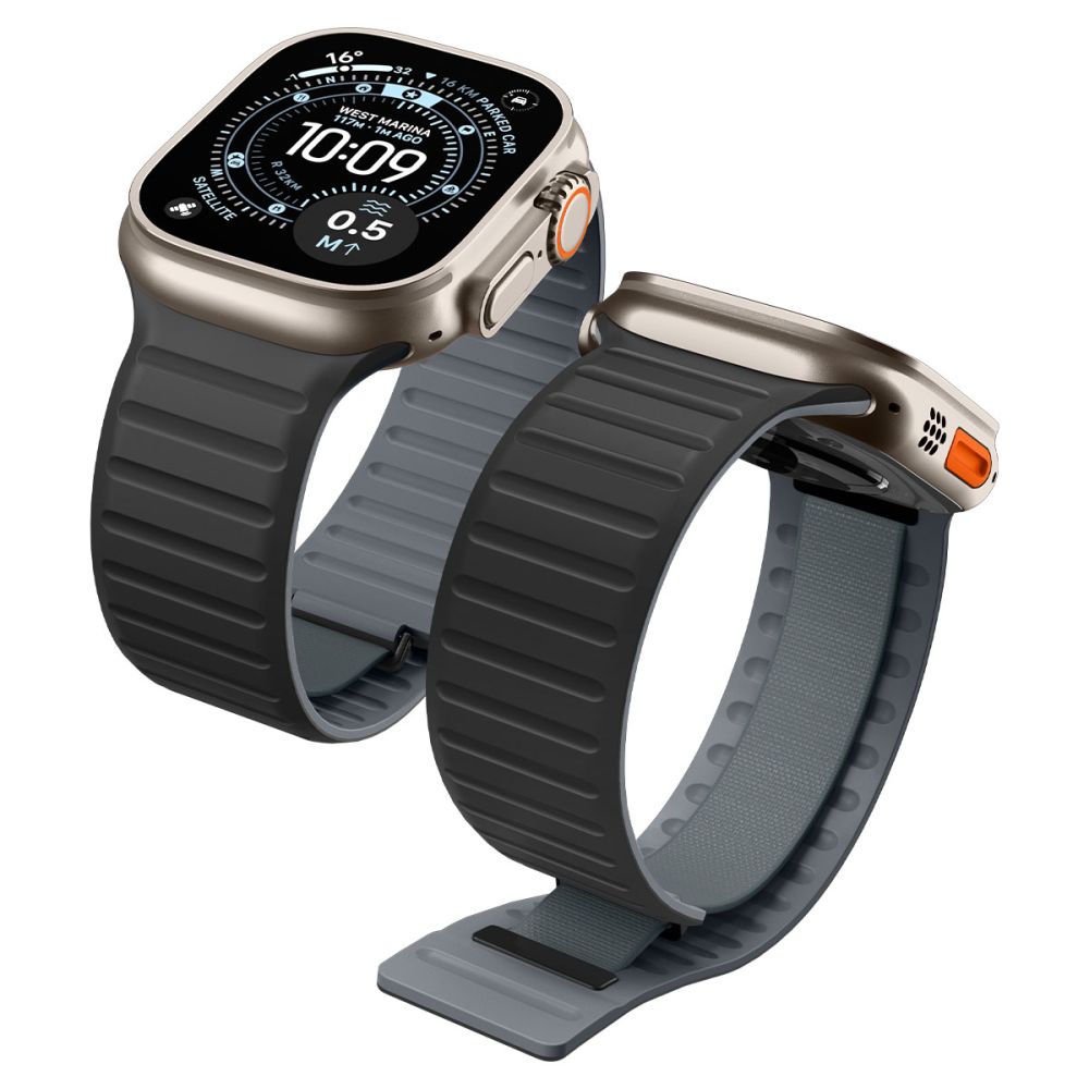 Spigen Athlex Air M -ranneke Apple Watch 44 / 45 / 46 / 49 mm -malleille, musta ja harmaa