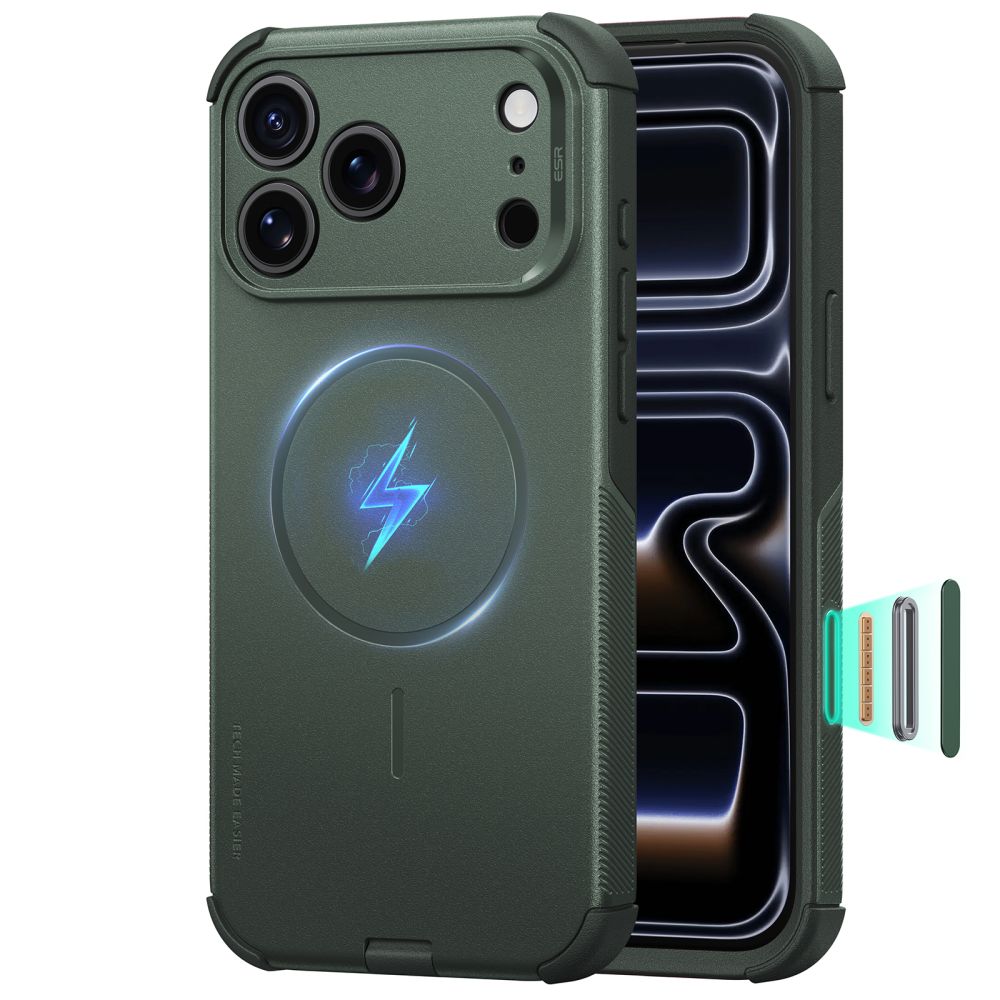 ESR Cyber Tough MagSafe -suojakuori iPhone 18 Pro Max / 17 Pro Max -malleille, vihreä