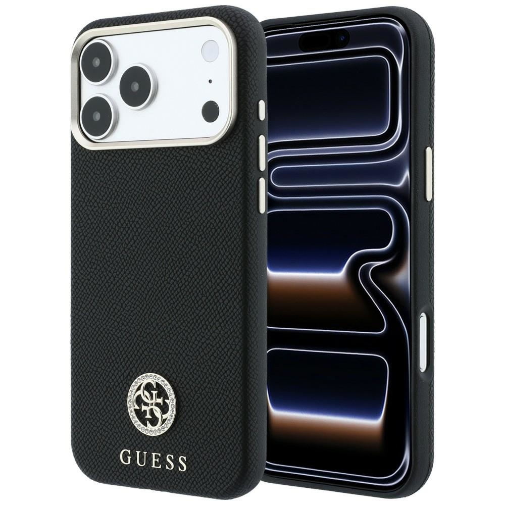 Guess Grained Round Strass Logo MagSafe -suojakuori iPhone 18 Pro Max / 17 Pro Max – musta