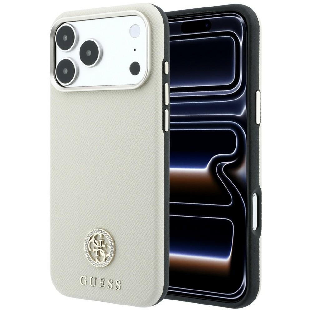 Guess Grained Round Strass Logo MagSafe -suojakuori iPhone 18 Pro / 17 Pro – beige