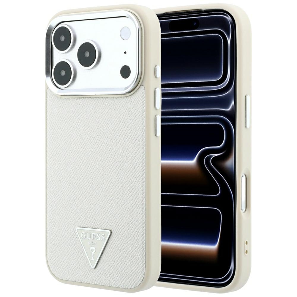 Guess Grained Triangle Logo MagSafe -suojakuori iPhone 18 Pro / 17 Pro – beige