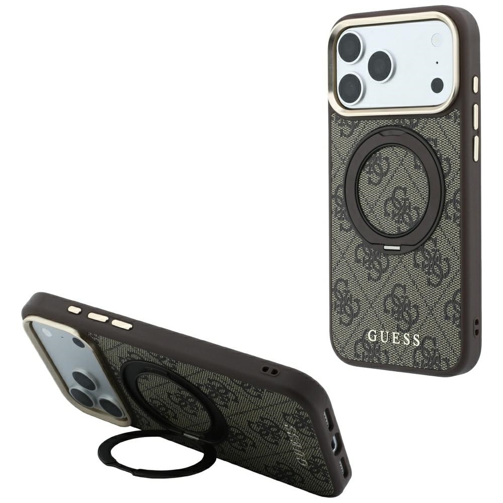 Guess Ring Stand 360 4G Classic Logo MagSafe -suojakuori iPhone 18 Pro / 17 Pro – ruskea