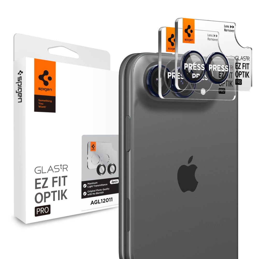 Spigen Optik Pro Glas.tR EZ Fit 2-Pack Tempered Glass Camera Screen Protector for iPhone Duo - Navy Blue