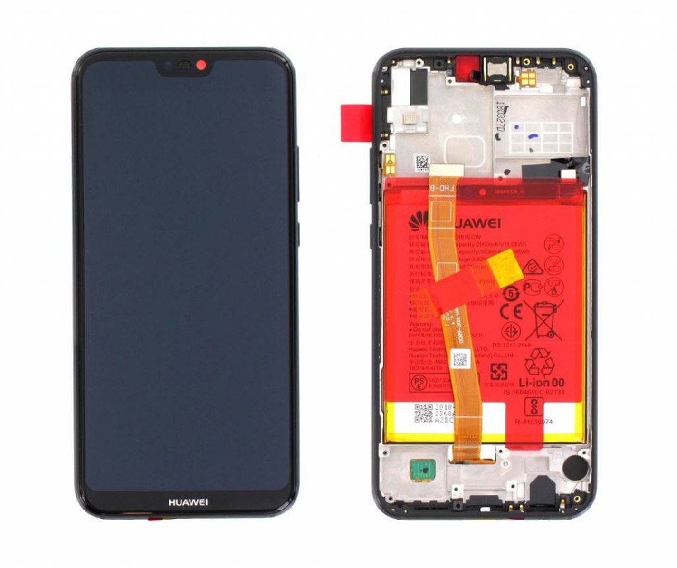 LCD-näyttö Huawei P20 Lite kosketusnäytöllä, kehyksellä ja akulla, Midnight Black, alkuperäinen (Service Pack)