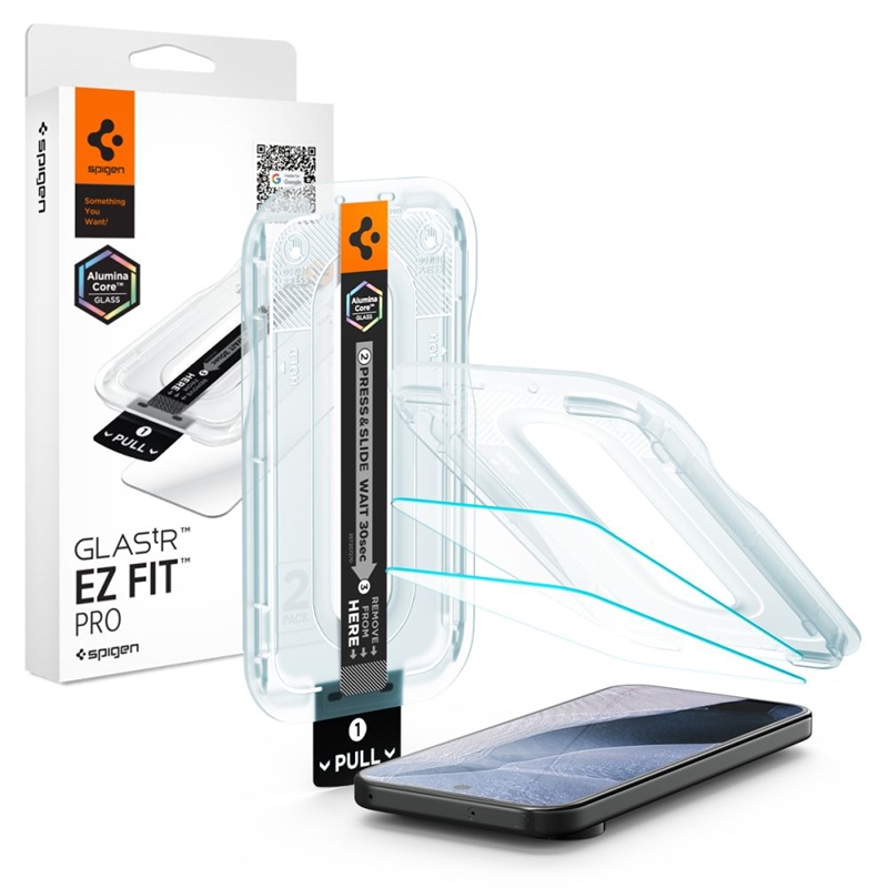 Spigen Glas.tR EZ Fit Pro AC 2-Pack -karkaistut suojalasit Google Pixel 11 / 11 Pro -puhelimille (2 kpl)