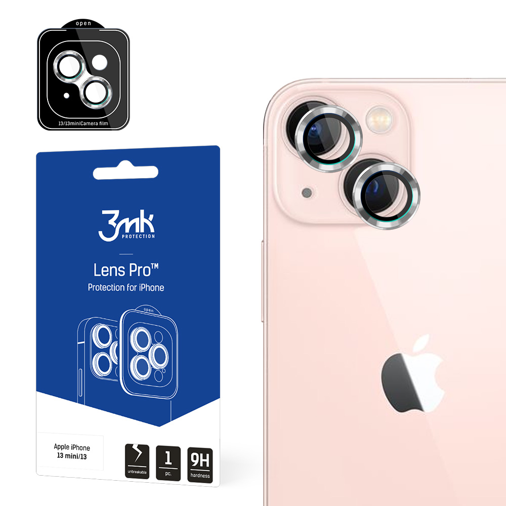 Kameralasi iPhone 13 mini 9H 3mk objektiivin suojaus Pro-sarjan objektiiville - hopea