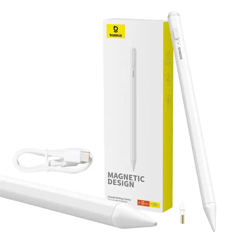 Baseus Smooth Writing 2 Stylus Lite LED-indikaattoreilla kuunvalkoinen (aktiivinen, USB-C kaapeli mukana)