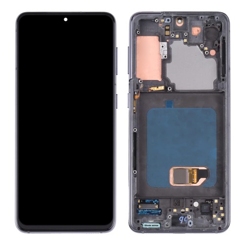 LCD Display Compatible With Samsung G991 S21 with Frame / Phantom Black / HQ